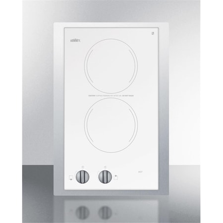 Summit Appliance 15 in. 115v 2-Burner Cooktop Trim Kit, Ceramic Glass with Stainless Steel, White CR2110WHTK15